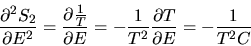 \begin{displaymath}
{{\partial^2S_2}\over{\partial E^2}}={{\partial
{{1}\over{T...
...1}\over{T^2}}{{\partial
T}\over{\partial E}}=-{{1}\over{T^2C}}\end{displaymath}