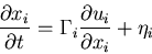 \begin{displaymath}\frac {\partial x_i}{\partial t} = \Gamma_i \frac {\partial u_i}{\partial
x_i} + \eta_i
\end{displaymath}