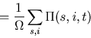 \begin{displaymath}=\frac{1}{\Omega}
\sum_{s,i}\Pi(s,i,t)\end{displaymath}